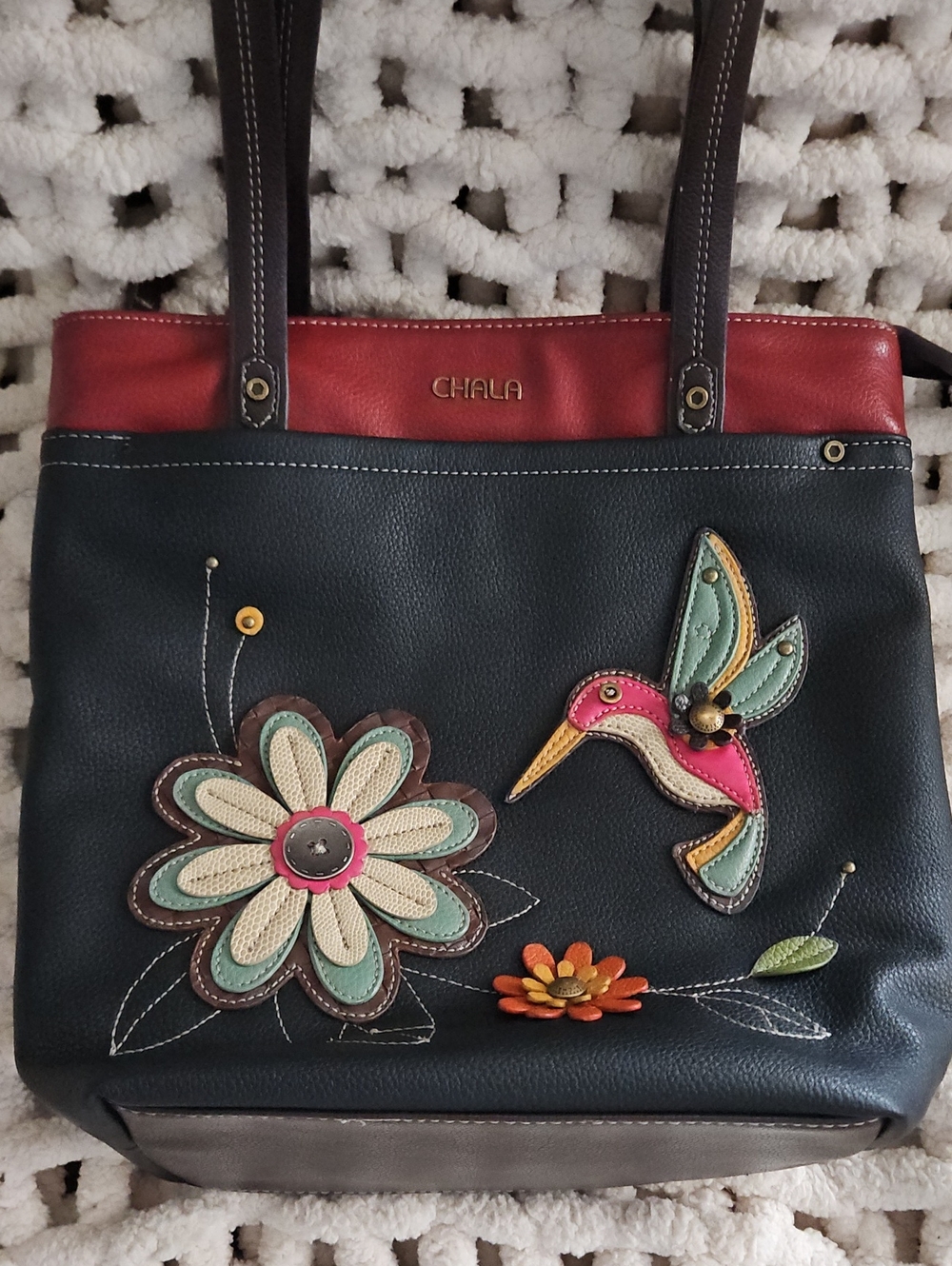 Chala Tote Handbag Multicolor Hummingbird & Floral 3D Appliqués